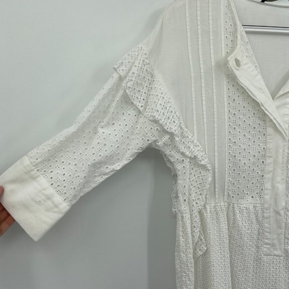 ZARA Basic White Poplin Eyelet Dress Cottage Core - Picture 3 of 7